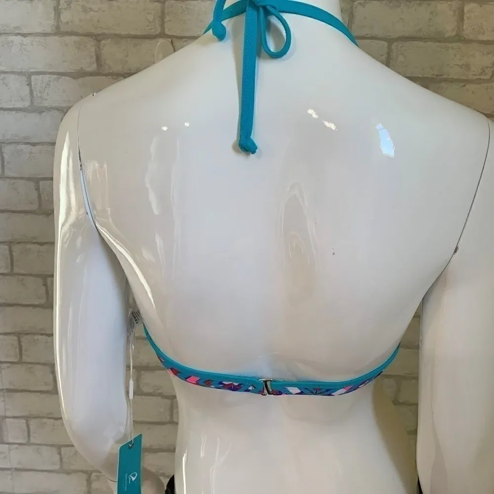 NWT Belle‎ D'Azure Teal/pink Aztec print bikini top  - M/8